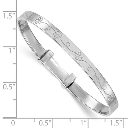 Sterling Silver Rhodium Plated Floral Pattern Children's Expandable Bangle