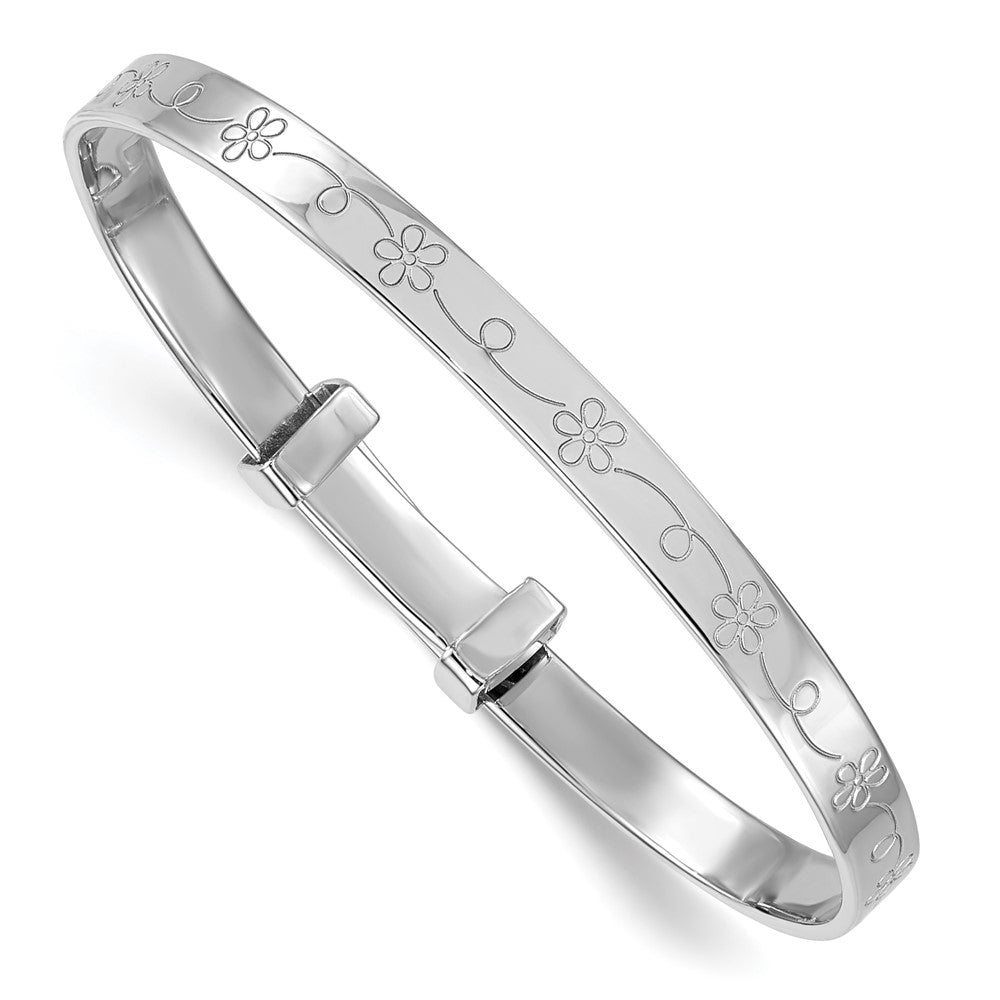 Sterling Silver Rhodium Plated Floral Pattern Children's Expandable Bangle