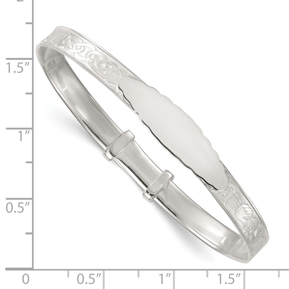 Sterling Silver Polished Claddagh Slip on Children's Id Expandable Bangle