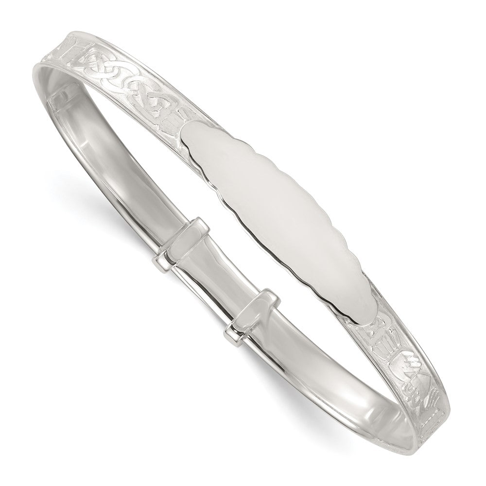 Sterling Silver Polished Claddagh Slip on Children's Id Expandable Bangle