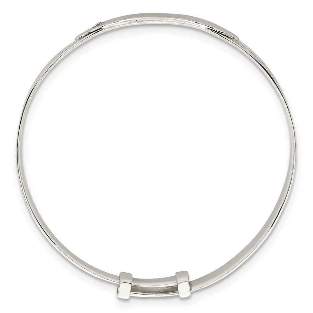 Sterling Silver Polish CZ Claddagh Slip on Children's Id Expandable Bangle