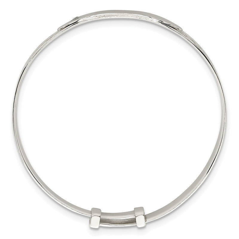 Sterling Silver Polish CZ Claddagh Slip on Children's Id Expandable Bangle