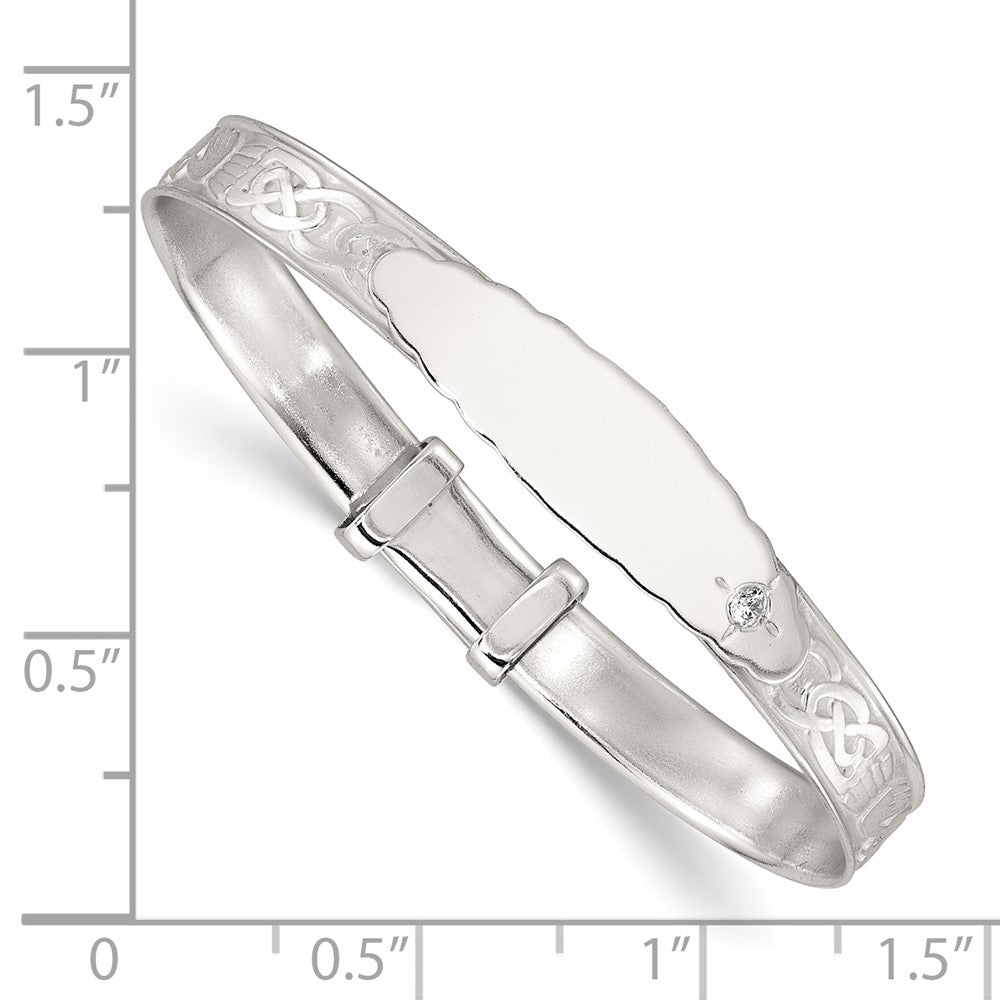 Sterling Silver Polish CZ Claddagh Slip on Children's Id Expandable Bangle