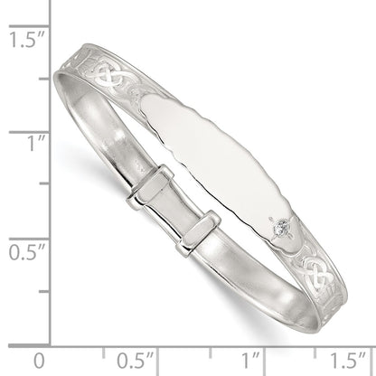 Sterling Silver Polish CZ Claddagh Slip on Children's Id Expandable Bangle