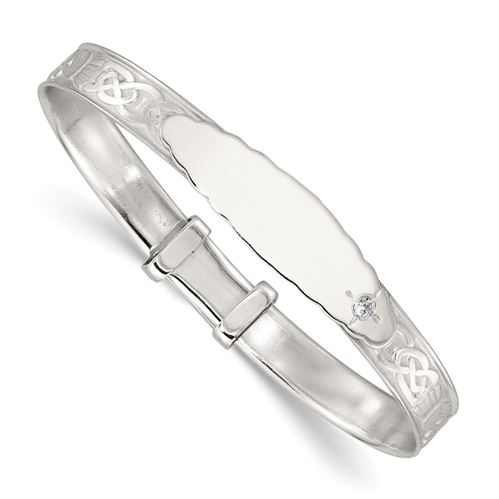 Sterling Silver Polish CZ Claddagh Slip on Children's Id Expandable Bangle