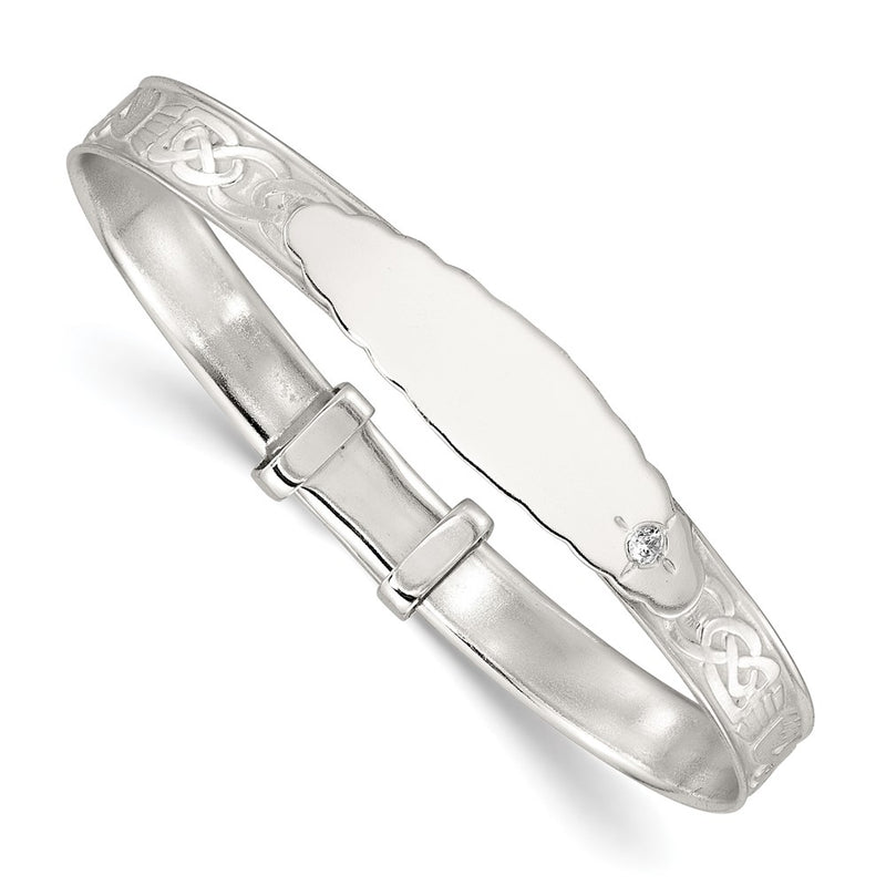 Sterling Silver Polish CZ Claddagh Slip on Children's Id Expandable Bangle