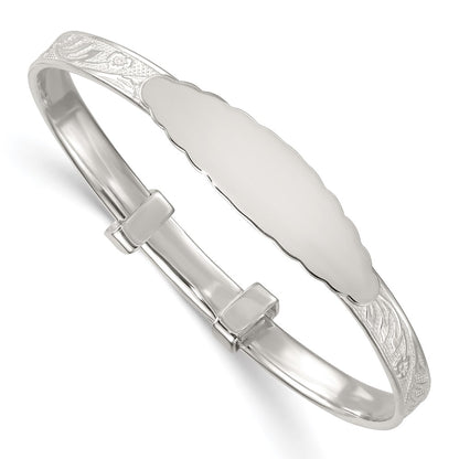 Sterling Silver Polished Floral Slip on Children's Id Expandable Bangle