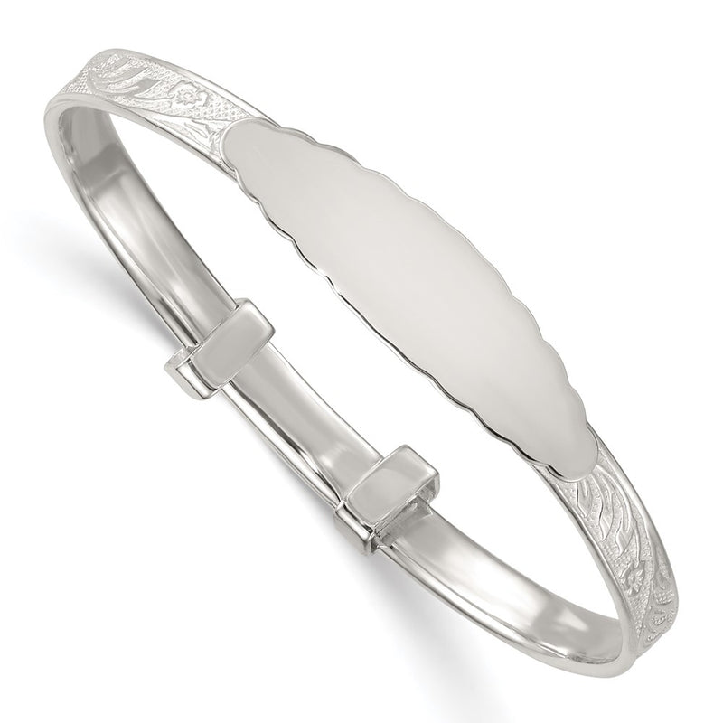 Sterling Silver Polished Floral Slip on Children's Id Expandable Bangle