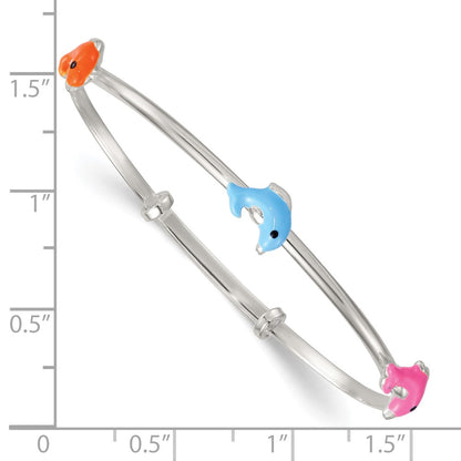 Sterling Silver Enameled Dolphins Slip on Children's Expandable Bangle