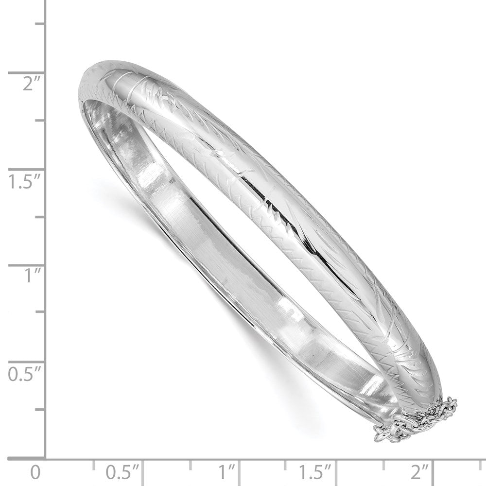 7.5 Inch Sterling Silver Rhodium-Plated 7mm Fancy Hinged Bangle Bracelet