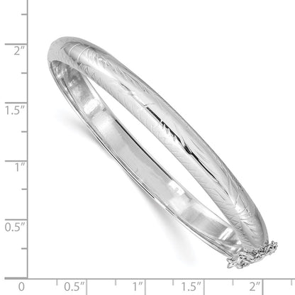 7.5 Inch Sterling Silver Rhodium-Plated 7mm Fancy Hinged Bangle Bracelet