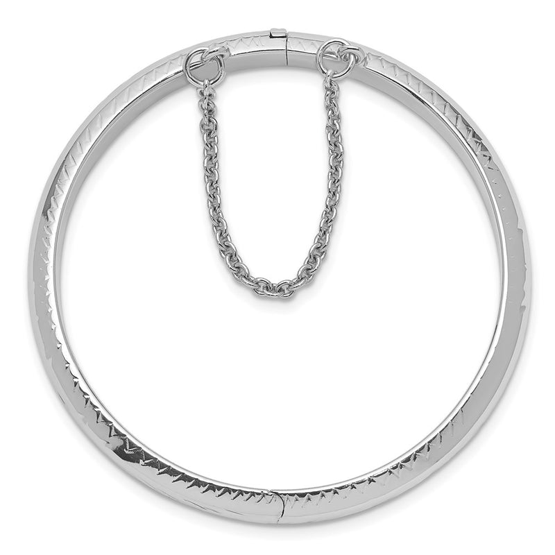 Sterling Silver Rhodium-Plated Polished & Diamond-Cut 5mm With Safety Clasp Hinged Children'S Bangle