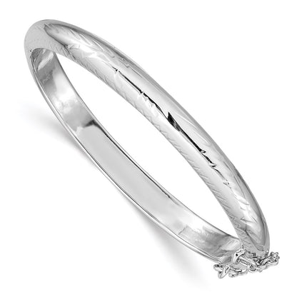 Sterling Silver Rhodium-Plated Polished & Diamond-Cut 5mm With Safety Clasp Hinged Children'S Bangle