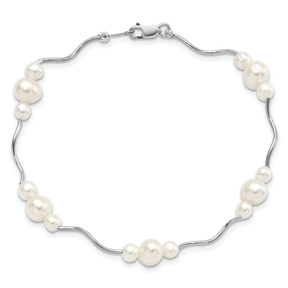 7.25 Inch Sterling Silver Rhod-Plated 3-6mm Fwc Pearl Bracelet