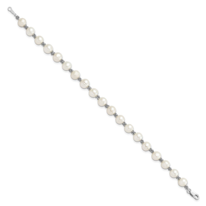 7.25 Inch Sterling Silver Rhodium-Plated White Fw Cultured Pearl Bracelet