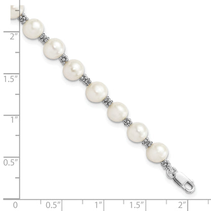 7.25 Inch Sterling Silver Rhodium-Plated White Fw Cultured Pearl Bracelet