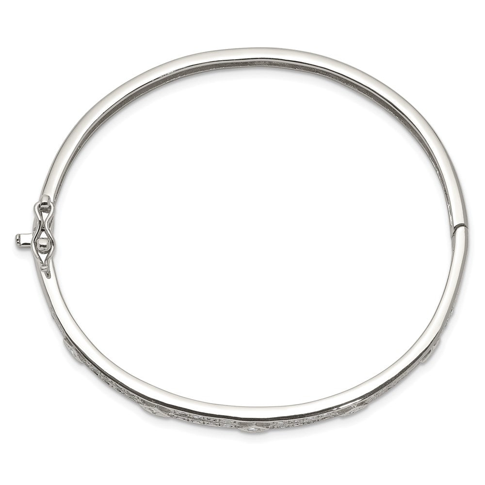 Sterling Silver Rhodium-Plated Cz Hinged Bangle