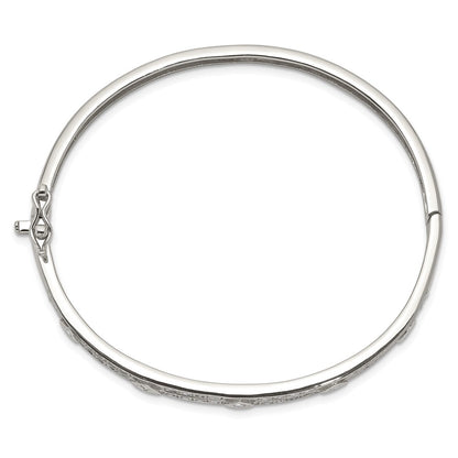 Sterling Silver Rhodium-Plated Cz Hinged Bangle