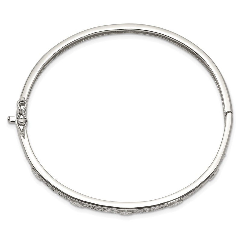 Sterling Silver Rhodium-Plated Cz Hinged Bangle