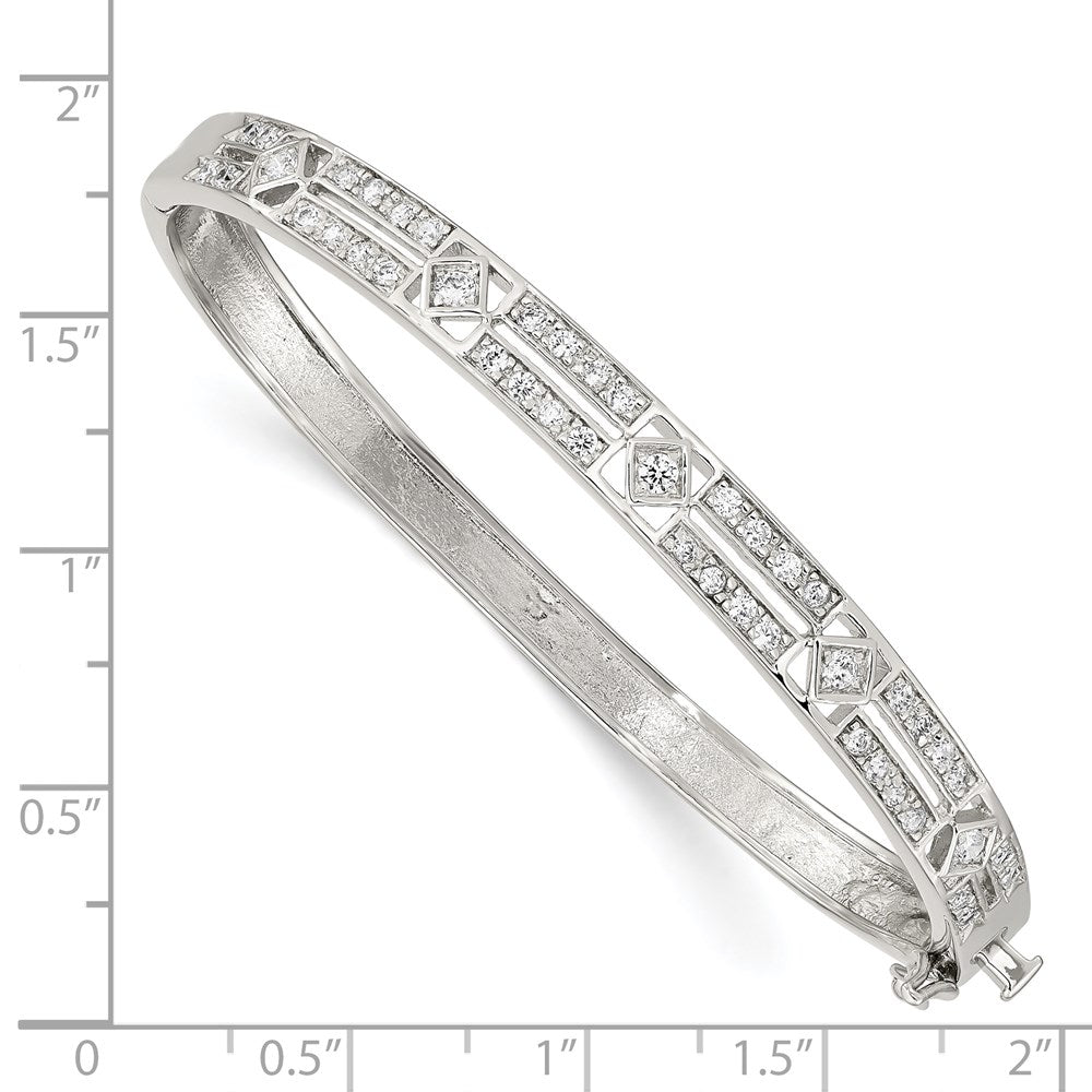 Sterling Silver Rhodium-Plated Cz Hinged Bangle