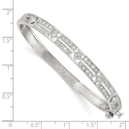 Sterling Silver Rhodium-Plated Cz Hinged Bangle