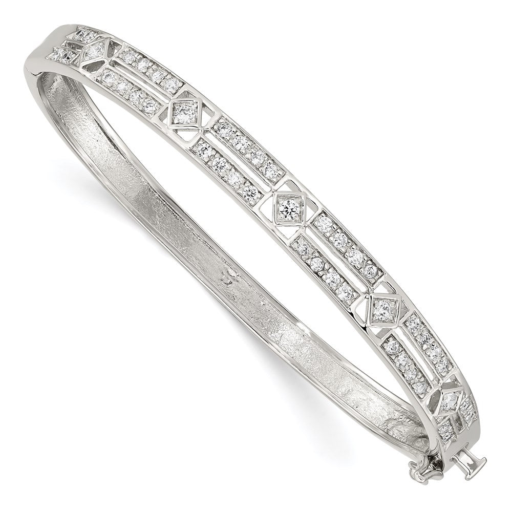 Sterling Silver Rhodium-Plated Cz Hinged Bangle