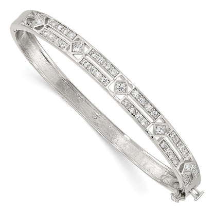 Sterling Silver Rhodium-Plated Cz Hinged Bangle