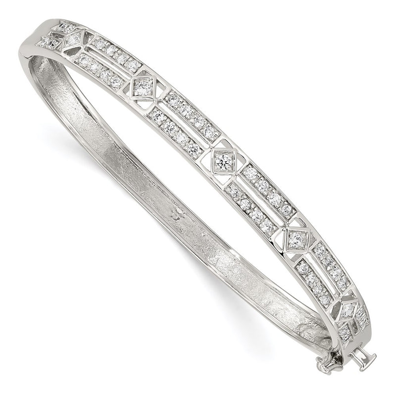 Sterling Silver Rhodium-Plated Cz Hinged Bangle