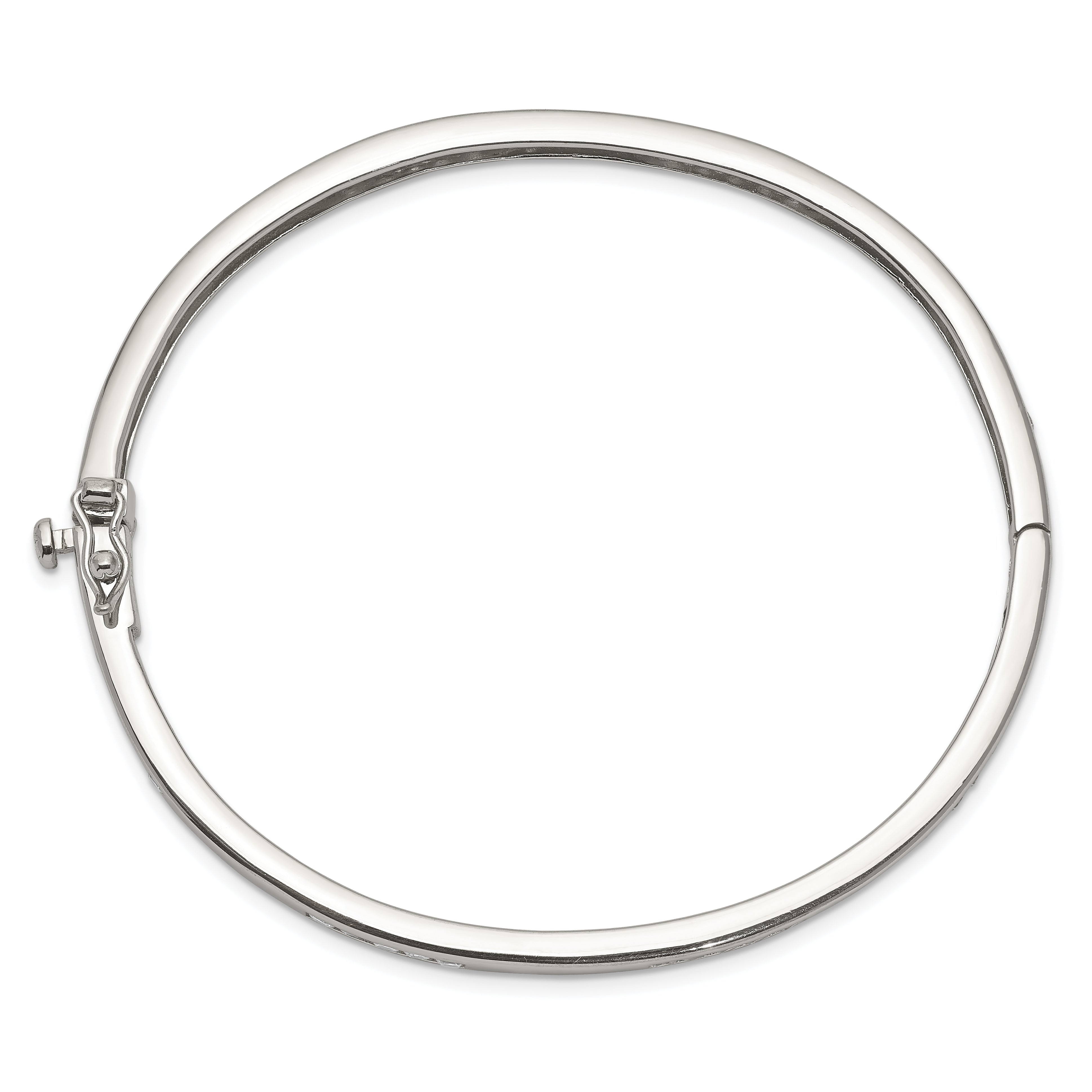 8 Inch Sterling Silver Rhodium-Plated Clear Cz Oval Hinged Bangle Bracelet
