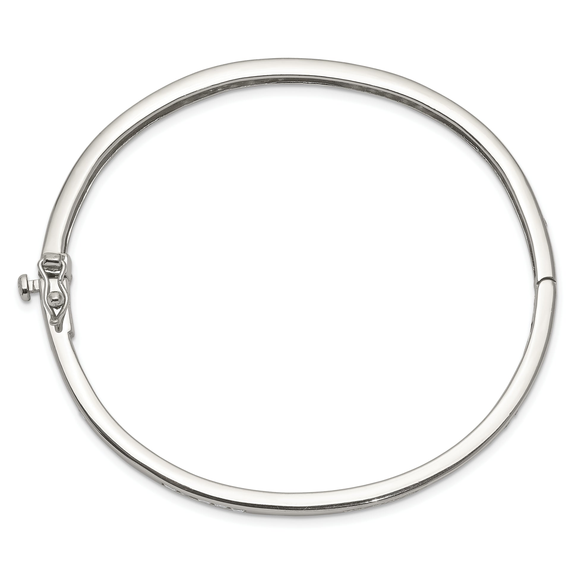 8 Inch Sterling Silver Rhodium-Plated Clear Cz Oval Hinged Bangle Bracelet