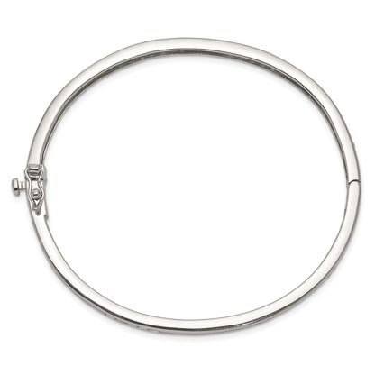 8 Inch Sterling Silver Rhodium-Plated Clear Cz Oval Hinged Bangle Bracelet