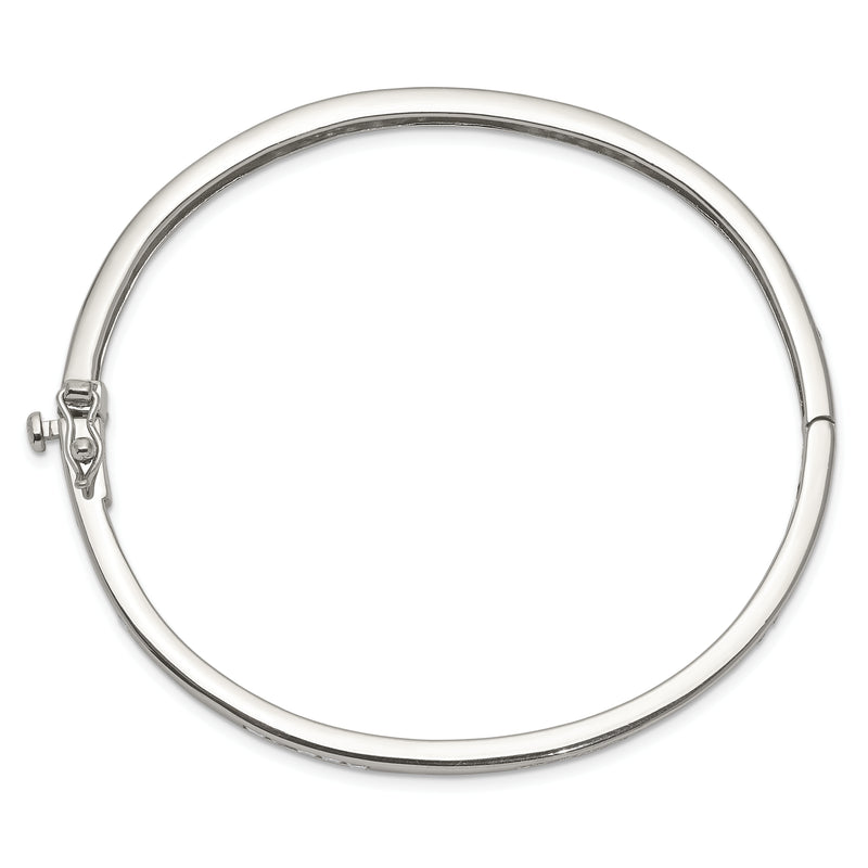 8 Inch Sterling Silver Rhodium-Plated Clear Cz Oval Hinged Bangle Bracelet