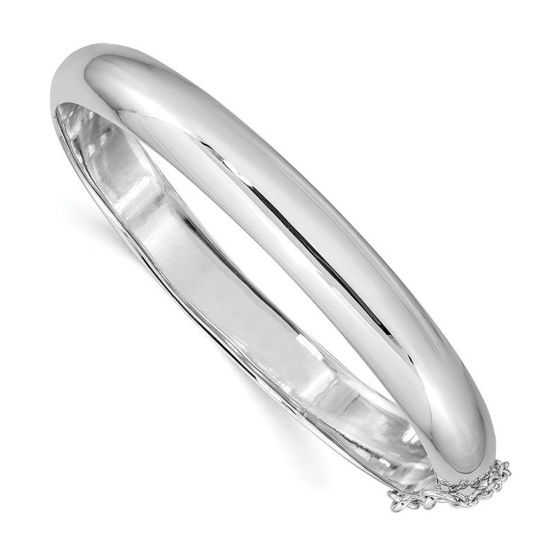 7.5 Inch Sterling Silver Rhodium-Plated 9.00mm Fancy Hinged Bangle Bracelet