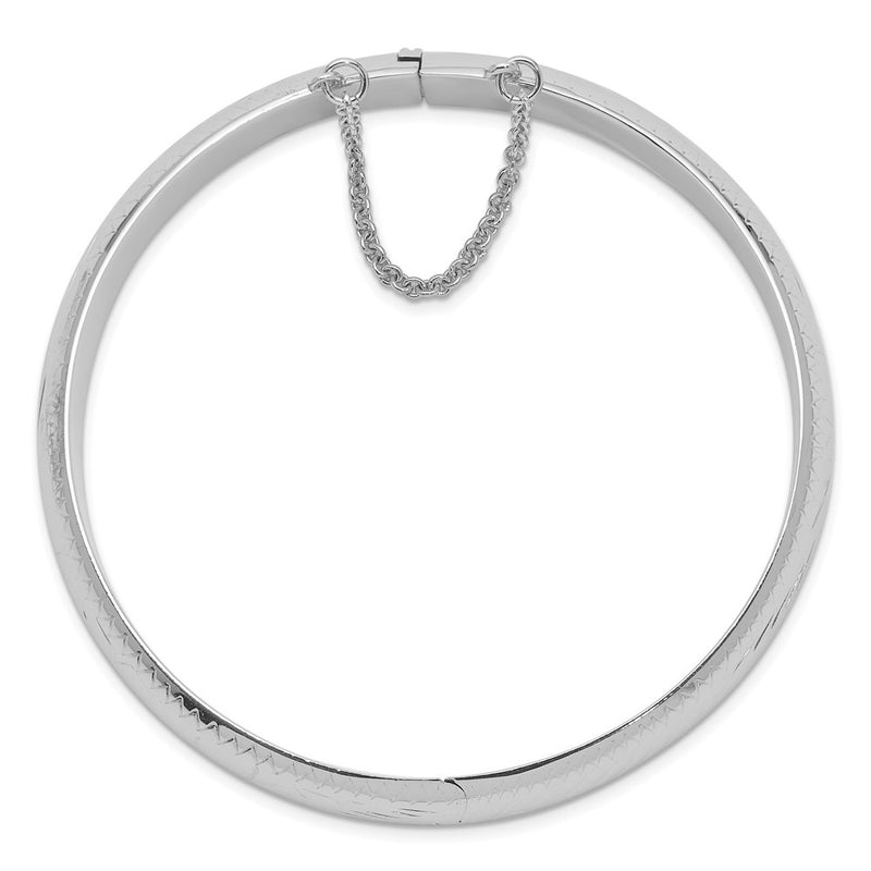 Sterling Silver Rhodium-Plated D/C 12mm Fancy Hinged Bangle Bracelet