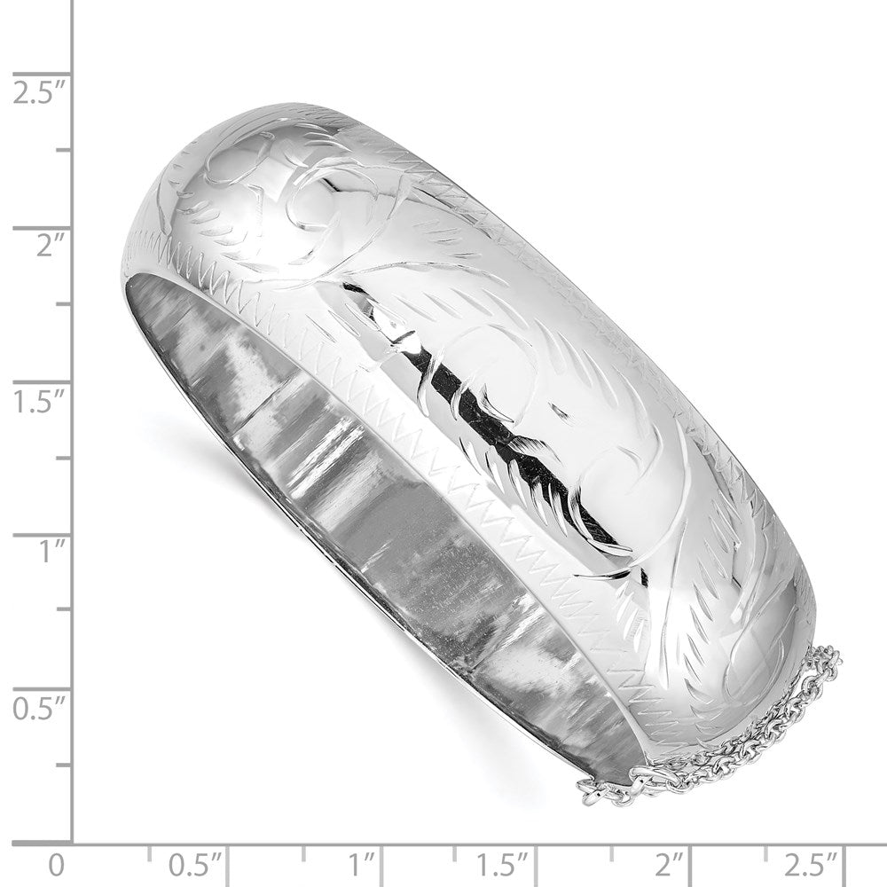 7 Inch Sterling Silver Rhodium-Plated D/C 20mm Hinged Bangle Bracelet