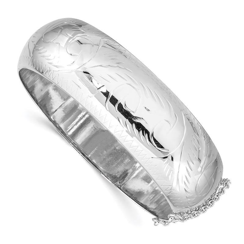 7 Inch Sterling Silver Rhodium-Plated D/C 20mm Hinged Bangle Bracelet
