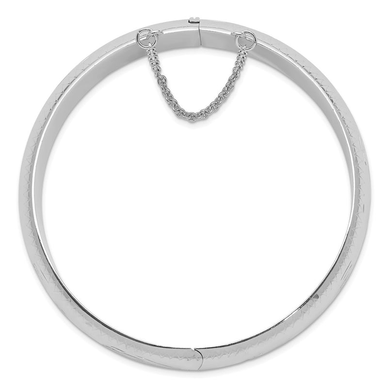 Sterling Silver Rhodium-Plated D/C 15mm Fancy Hinged Bangle Bracelet