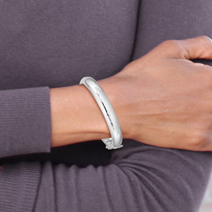 Sterling Silver Rhodium-Plated D/C 10.25mm Hinged Bangle Bracelet