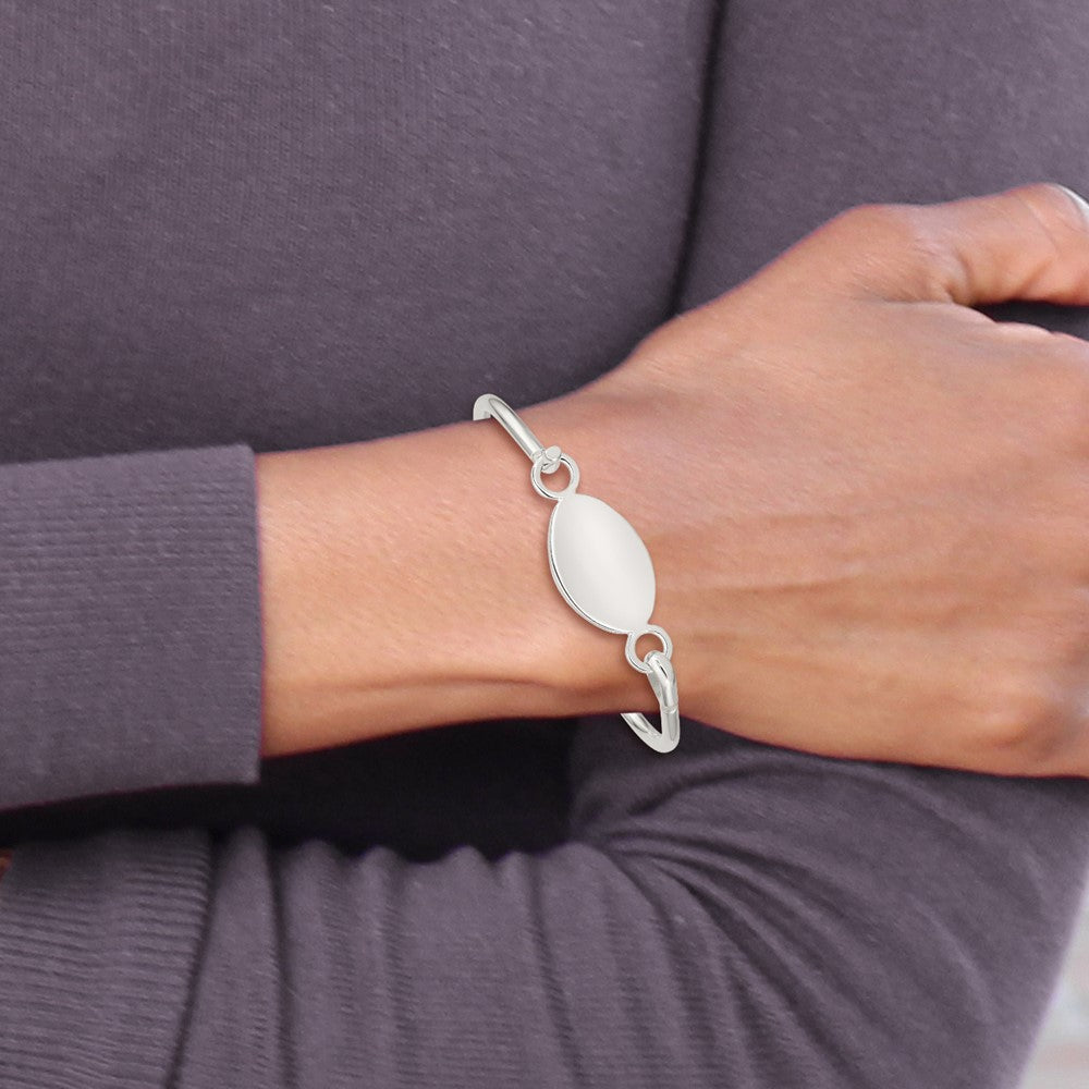 Sterling Silver Bangle W/Oval Id Plate Bracelet