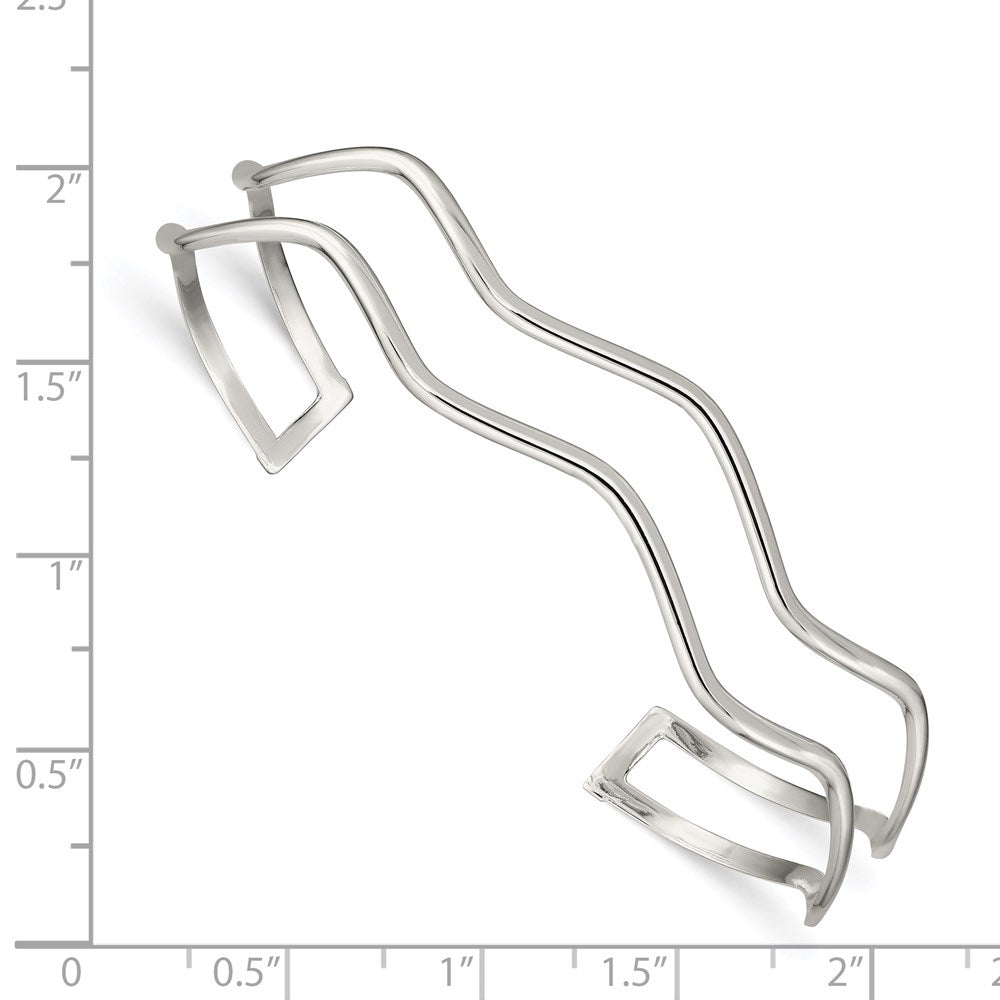 Sterling Silver 2-Strand Wavy Cuff Bangle
