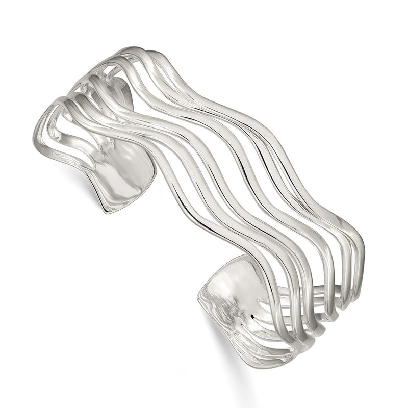 Sterling Silver Multi-Strand Wavy Cuff Bangle