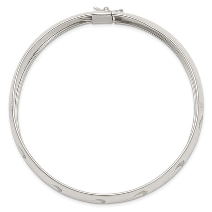 Sterling Silver Polished D/C And Textured Adjustable Bangle