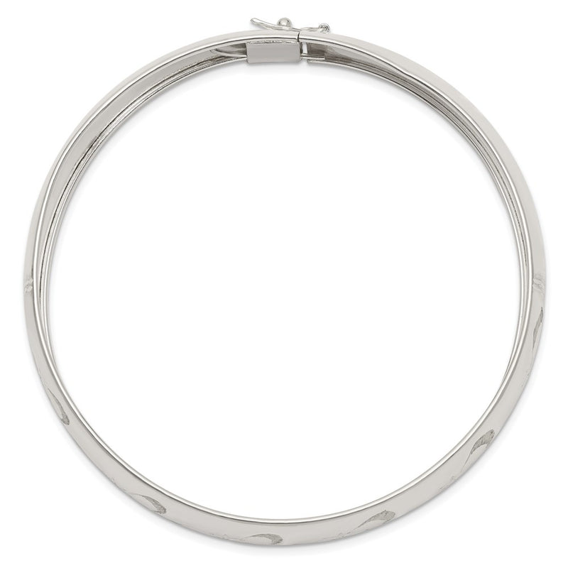 Sterling Silver Polished D/C And Textured Adjustable Bangle