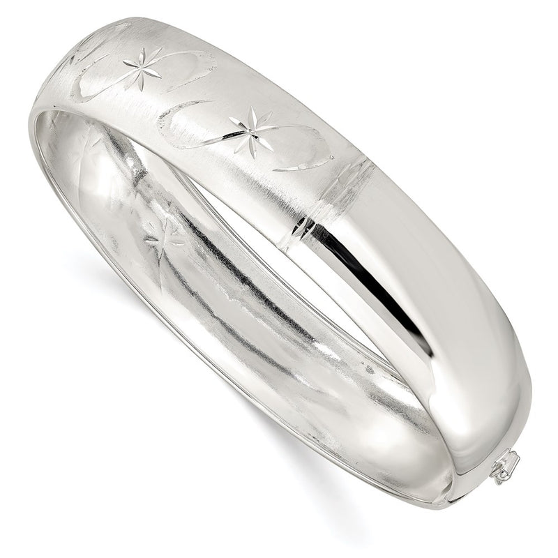 Sterling Silver Polished D/C And Textured Adjustable Bangle