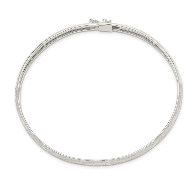 Sterling Silver 6.5mm Laser And Diamond-Cut Flexible Bangle
