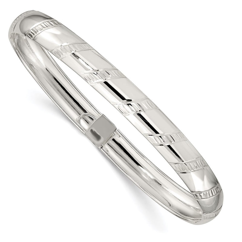 Sterling Silver 7mm Diamond-Cut Flexible Bangle