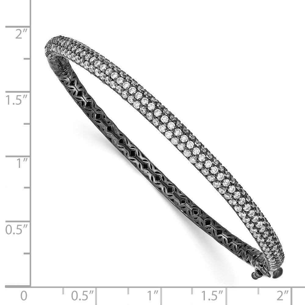 Sterling Silver Shimmer Black Rhodium-Plated 175 Stone Pav Cz Hinged Bangle Bracelet