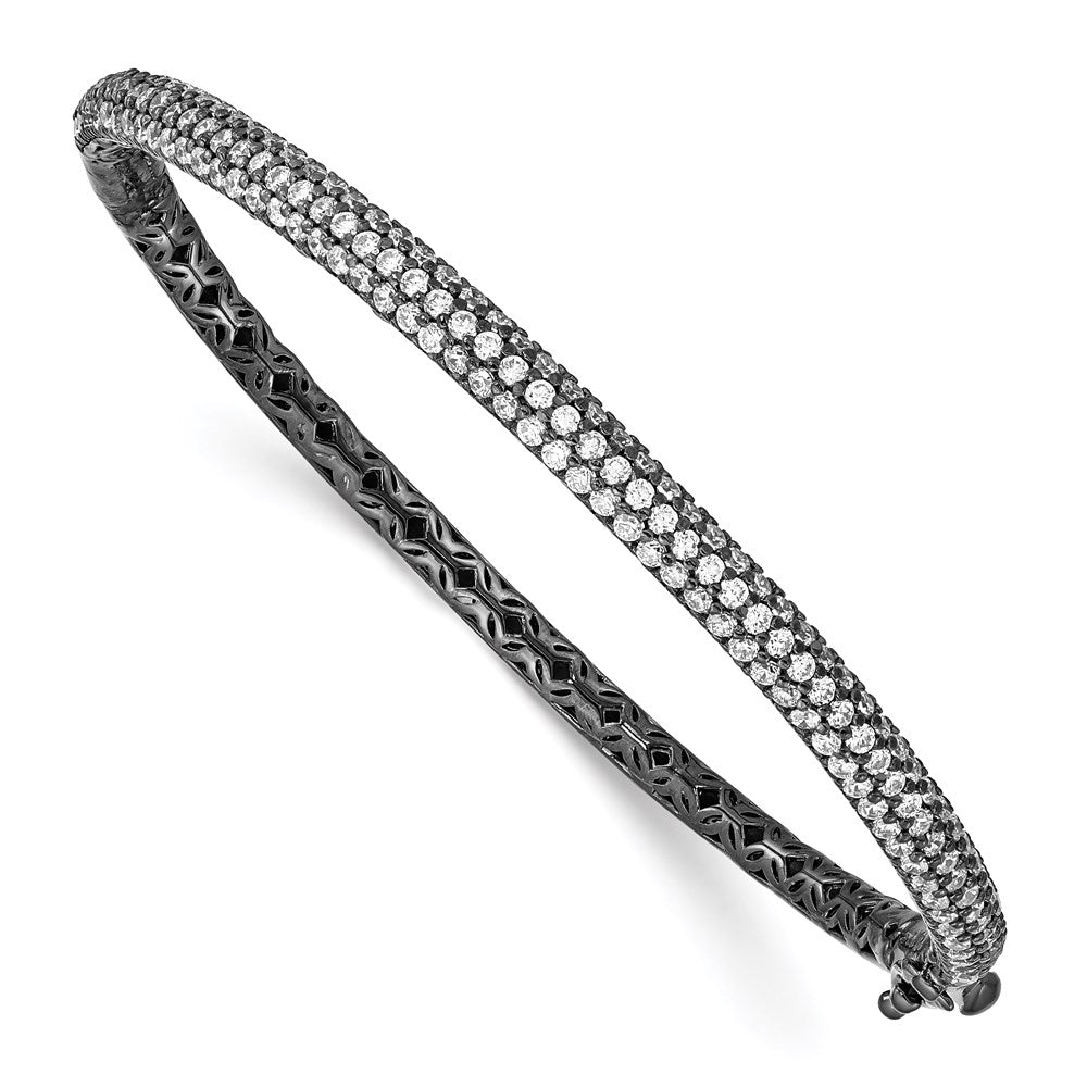 Sterling Silver Shimmer Black Rhodium-Plated 175 Stone Pav Cz Hinged Bangle Bracelet