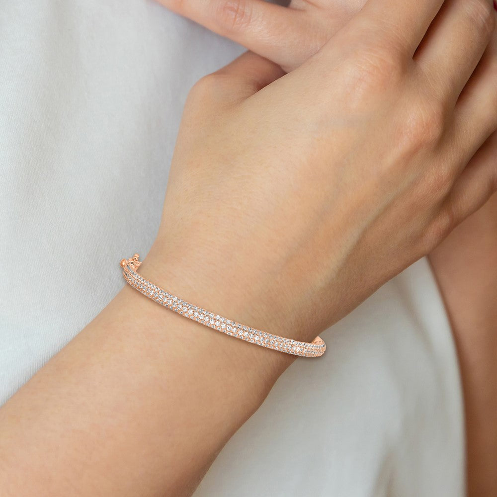 Sterling Silver Shimmer Rose-Tone Flash Rose Gold-Plated 175 Stone Pav Cz Hinged Bangle Bracelet