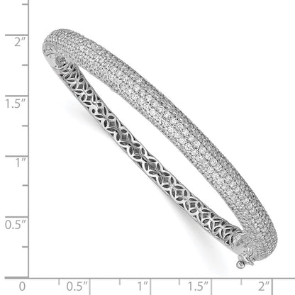 Sterling Silver Shimmer Rhodium-Plated 303 Stone Cz Pav Hinged Bangle